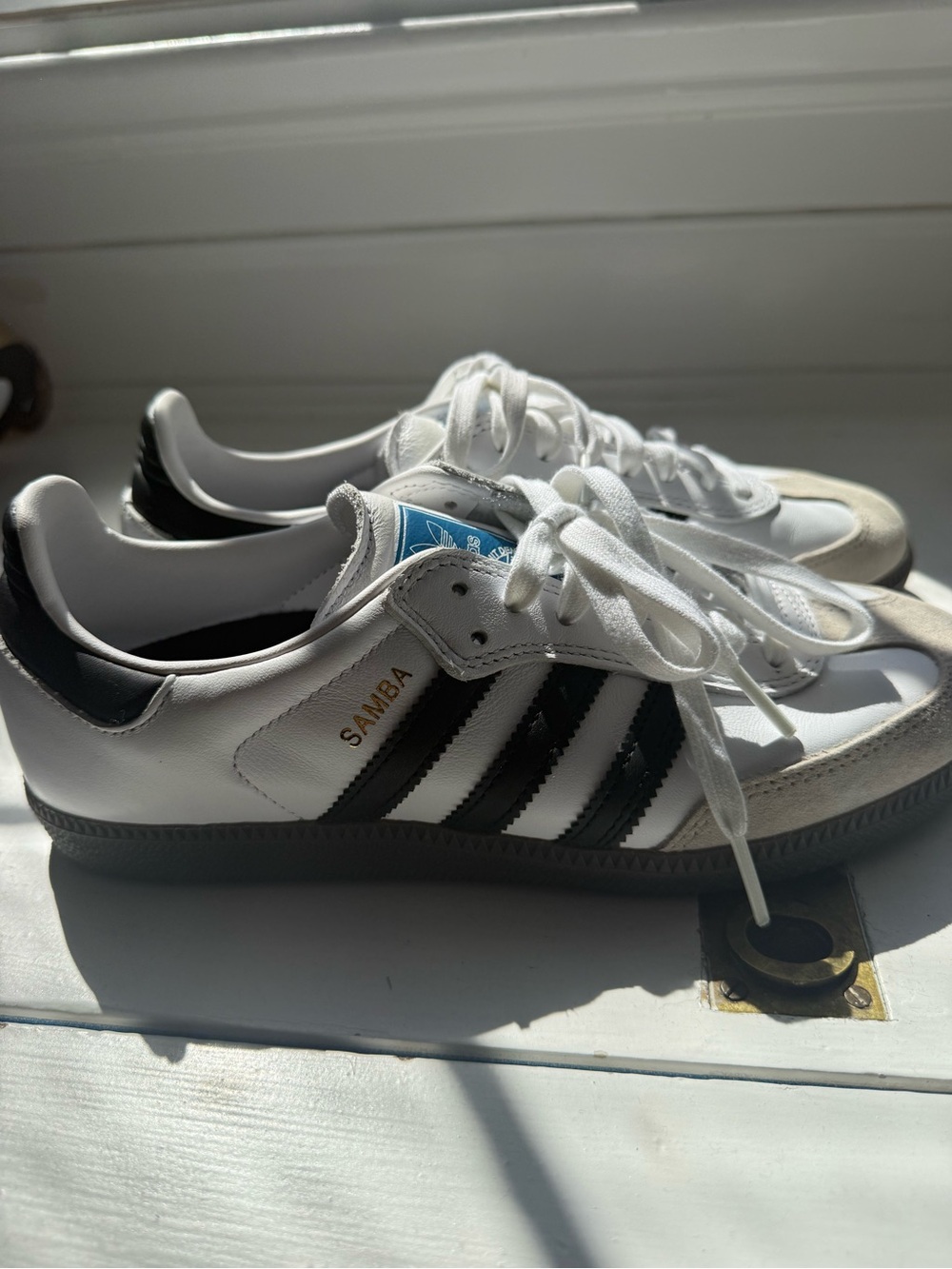 adidas Samba Leather Sneakers - White with Black Stripe